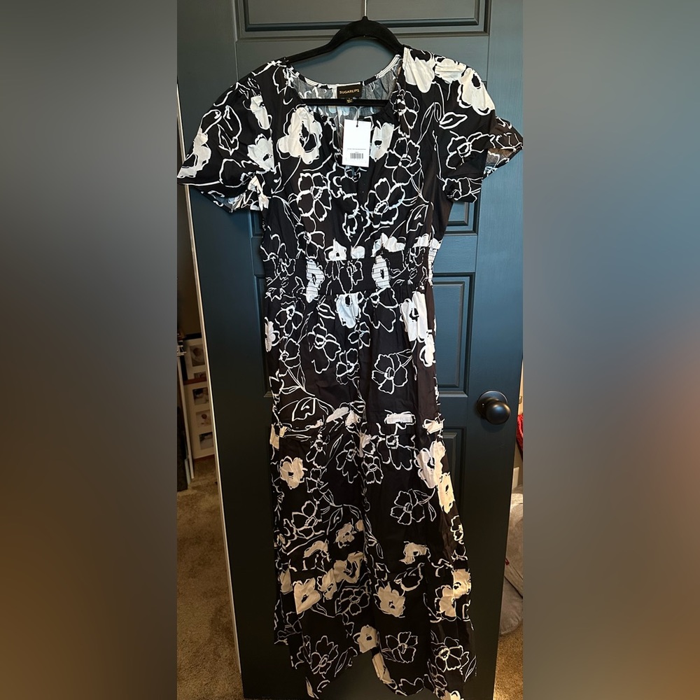 Sugarlips - the Fable tiered maxi dress - black/cream - Large - New with tags